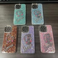 Coque de téléphone en TPU avec design Love Glitter pour iPhone 18 17 16 15 14 13 12 11, coque arrière scintillante pour Samsung A08 A18 A17 A07 A16 A06