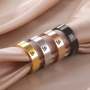 Anelli Trendy OM per Yoga e Meditazione Hindu, Anelli in Acciaio Inox <span class=keywords><strong>AUM</strong></span>, Amuleto Spirituale Buddista, Gioielli Regalo per Donne e Uomini - Product Image 1