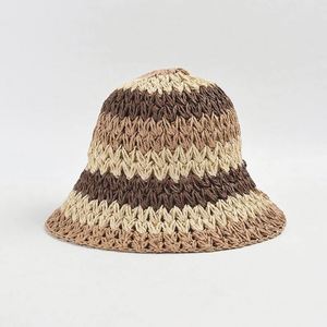 Wholesale Daily Travel Beach Rainbow Striped Hand-hooked Paper <b>Straw</b> Summer Fashion Sunshade Sun Hand Knitted Bucket <b>Hat</b> - Product Image 5