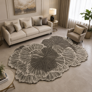 Tapis en laine tufté à la main sur mesure, forme de feuille botanique, tapis fait main à poils longs, décoration moderne pour salon, chambre, hôtel - Product Image 1