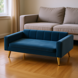 Cama de terciopelo moderna para perros, color azul oscuro, para perros pequeños y medianos, mueble para interiores. - Product Image 2