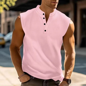 Ingenuity Making Chemise Henley sans manches pour homme, unie, sportive, à col montant, avec boutons raffinés, style Ripp, <span class=keywords><strong>l</strong></span>égère pour <span class=keywords><strong>l</strong></span>'été - Product Image 2