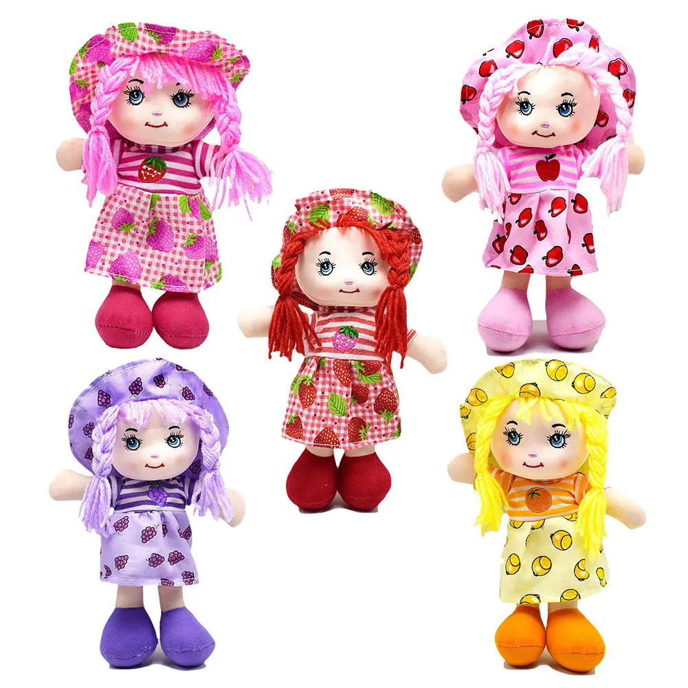 OEM ของเล่นตุ๊กตาราคาถูกตุ๊กตาเศษผ้าน่ารักสีชมพูสีส้มสวมหมวกผลไม้ชุดตุ๊กตาสาว