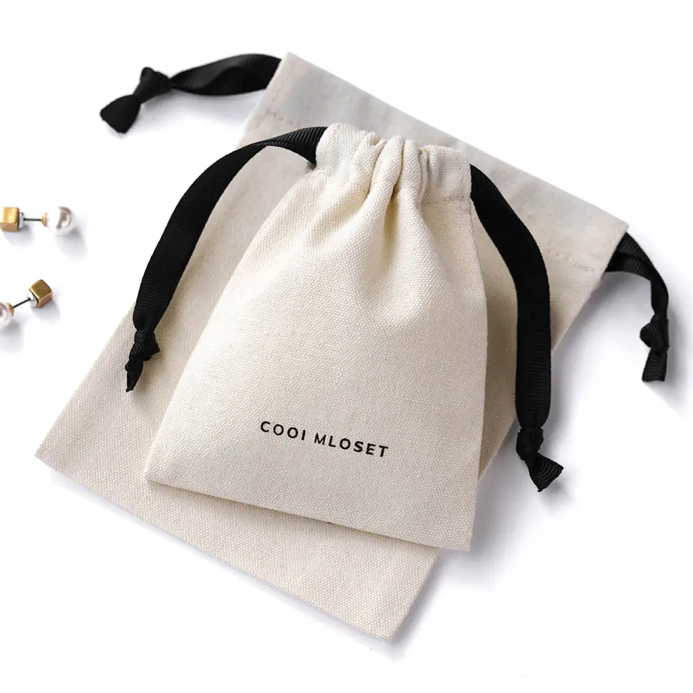 PandaSew-Pochette à cordon en toile de coton moyen beige, sacs d'emballage de bijoux cadeaux, 8*10 cm