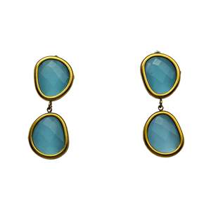 Stainless Steel Gold Plated Blue Stone Drop Earrings For Women Fashion Jewelry - Product Image 1