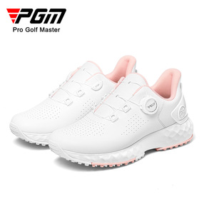 Zapatos de golf PGM para mujer, suela exterior blanca y rosa, antideslizante, impermeable, transpirable, tacón plano con botón giratorio - Product Image 4