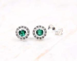 Halo Bohemian <b>Stud</b> Earrings | Halo Diamond Earrings for Women | Minimalist Dainty <b>Studs</b> Pair | <b>Sterling</b> <b>Silver</b> Earrings - Product Image 5