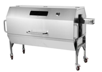 Grill à rôtisserie au gaz commercial en acier inoxydable avec roues, fenêtre en verre et thermomètre pour la restauration