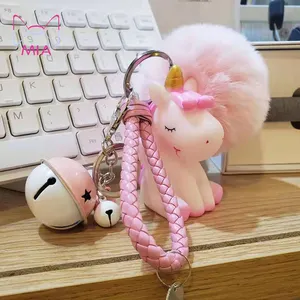 Schattige Pluche Pompom Pvc Cartoon Pony Sleutelhanger Voor Vrouwen Bont Bal Faux Konijn Pom Pom Sleutelhanger Trinket Auto Tas Bel Sleutelhanger Cadeau