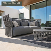 Ensemble de canapés d'extérieur modernes en aluminium tressé avec corde, résistants aux intempéries et aux UV, avec table d'appoint à plateau en granit pour jardins