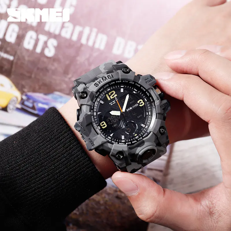 SKMEI Silicone Watch 1155B Casual Waterproof Gift Male Wrist Watch Hot Sale Camouflage Electronic Digital Men Watches Reloj