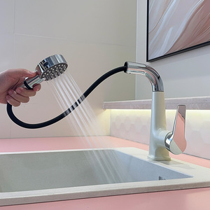 Pull-out Basin Faucet Single Handle Ceramic Valve Core Deck <b>Mounted</b> For Bathroom Sink - Product Image 4