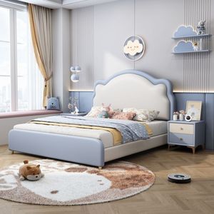 <span class=keywords><strong>Letto</strong></span> <span class=keywords><strong>singolo</strong></span> moderno curvo a onda imbottito per bambini <span class=keywords><strong>con</strong></span> contenitore a sollevamento a gas, in pelle PU, per bambine e bambini - Product Image 4