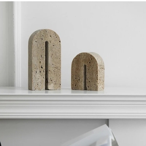 Adorno de Arco de Travertino Natural Grabado, Estilo Art <span class=keywords><strong>Deco</strong></span> Moderno y Lujoso de Stonekocc, para Hogar, Oficina, Escritorio o Mesa - Product Image 3