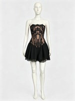 Ensemble sexy corset sans bretelles et jupe en maille deux pièces pour femme