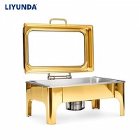 Plat de service en acier inoxydable pour buffet, ensemble chauffe-plats de luxe doré à un ou deux compartiments pour mariages, banquets et traiteurs