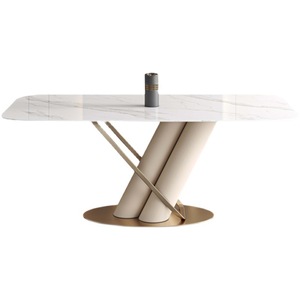 Mesa de comedor de pizarra Simple de lujo con luz moderna, diseño combinado de Silla, mesa de comedor de restaurante de tamaño dorado creativo, sala de estar - Product Image 5