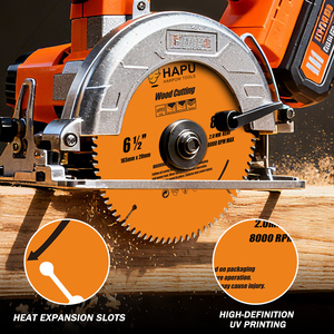 Sierras de <span class=keywords><strong>inglete</strong></span> de 6-1/2 pulgadas, hoja de sierra circular ATB de 80T y 20mm, hoja TCT con punta de carburo para madera, madera contrachapada laminada, maderas duras - Product Image 4