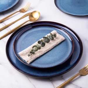 Top Sale Nordic Luxury Blue Eco-Friendly Porcelain Restaurant Bowls Oval <b>Plates</b> Dinnerware Set Minimalist Design High Quality - Product Image 4