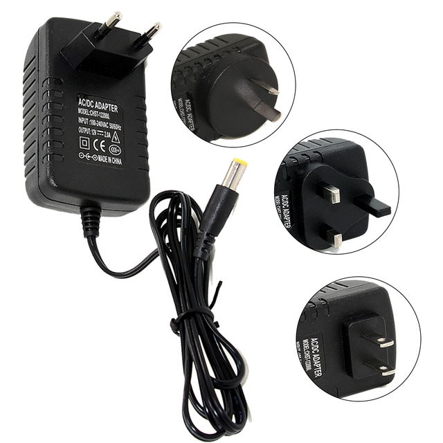 REVODATA DC 12V 2A Power Adapter EU/US/UK/AU Plug Input 100 to 240V 50/60Hz Output 12V/2A DC Port for IP Camera