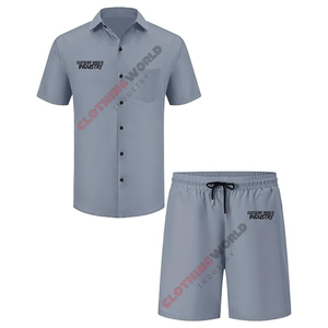 Conjunto de dos piezas para hombre de verano, camisa y pantalones cortos, ropa transpirable, color gris, conjuntos de camisa corta para hombre - Product Image 1