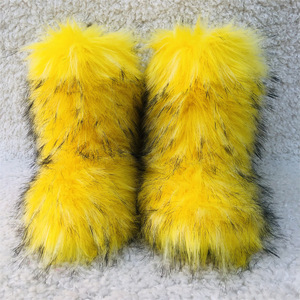 Botas de nieve impermeables y antideslizantes de caña media para mujer, estilo europeo-americano, con tacón plano y piel sintética de mapache, cálidas para invierno. - Product Image 6