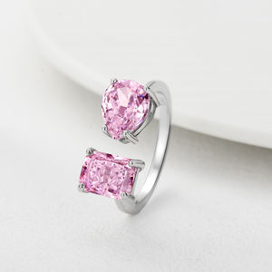 925 Sterling Zilveren Statement Openingsringen Met Roze Zirkoon Lab Diamant Trendy Geometrische Sieraden Voor Vrouwen Voor Bruiloften - Product Image 6