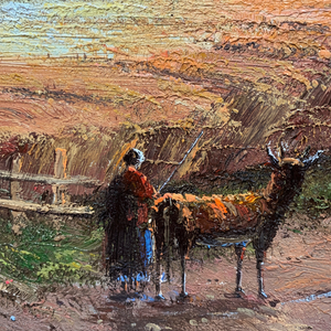 Dipinto a Olio 100% Fatto a Mano in Stile Art Déco 20 In24, Design Classico di Campo su Tela Nera, Astratto per Decorazione Murale - Product Image 1