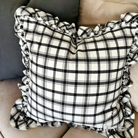 Housse de coussin personnalisée, dernière collection, motif à carreaux beige, taie d'oreiller design vintage pour canapé, housse de coussin pour canapé, décoration intérieure avec volants