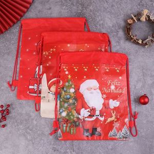 Bolsas de Tela No Tejida con Cordón de Santa Claus para Niños, Recuerdos para Fiestas de Cumpleaños, Mochilas de Poliéster Navideñas - Product Image 6