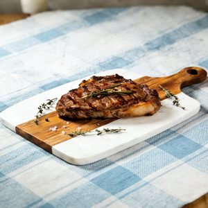 Planche à charcuterie et à fromage en marbre et bois d'acacia avec poignée, pour gravure laser (stock local) - Product Image 4