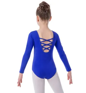 Atacado Crianças Meninas Clássico Manga Longa Cruz Voltar Ballet Performance Leotard Para Treinamento De Dança