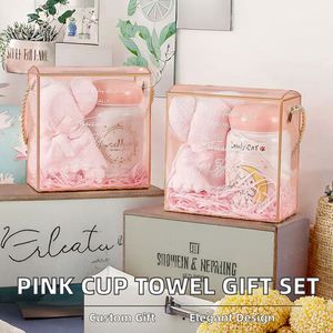 Creative 2pcs Luxury Personalized Gift Items Hot Sale pink Gift Cup Towel <b>Box</b> Set Women Christmas <b>Valentine</b> Gift Set New - Product Image 2