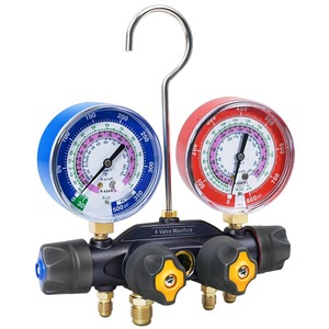 4-Valve Manifold <b>Gauge</b> Set R134A R410A R454B HVAC Refrigerant Pressure <b>Gauge</b> Tool For Air Conditioning Repair - Product Image 1