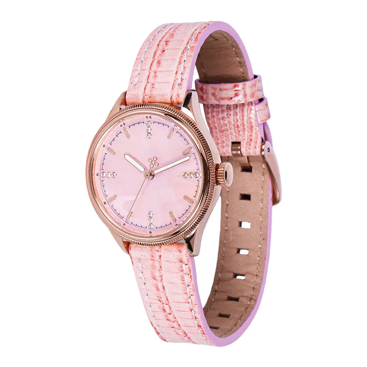 Business Automatic Mechanical Premium Uhr Damen Mode Freizeit uhr Pink Leather Strap einfache Uhr