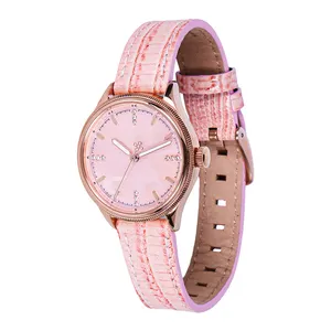 Orologio meccanico automatico premium da donna orologio casual da donna con cinturino in pelle rosa orologio semplice