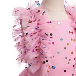 2024 नई ग्रीष्मकालीन कस्टम पुष्प कढ़ाई गुलाबी ट्यूल बच्चों की पार्टी वियर स्वीट गर्ल रोम्पर ड्रेस टूटू ड्रेस