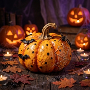 Scultura in Resina a Forma di Zucca con Iniziale 'M', Dipinta a Mano, Decorazione Autunnale Incantevole, Pezzo Unico per Tavolo, Decorazione Unica per Halloween e Ringraziamento - Product Image 6