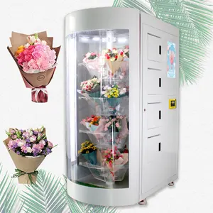市场上最新的带有读卡器和透明搁板的花卉制冷智能花束自动售货机