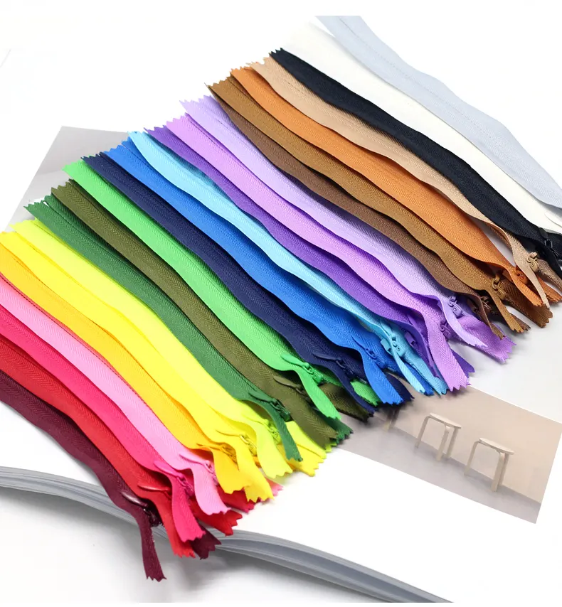 High quality 3# 15cm colorful colour stability nylon invisible pocket Zippers for Tailor Sewing Craft handbags