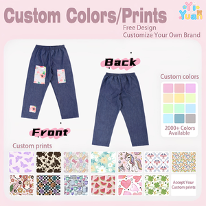 Pantalones de mezclilla suaves para niñas, pantalones largos informales con estampado floral y cintura elástica, pantalones largos informales para niñas pequeñas, uso diario - Product Image 3