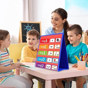 Pizarra de bolsillo de doble cara para mesa, con soporte, para uso en aulas escolares, de poliéster azul, para niños de 6 a 8 años - Product Image 6
