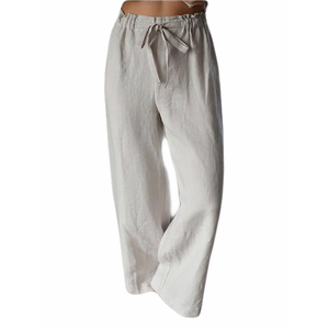 Dernière collection d'été tendance pour femmes 100% pantalon à cordon de serrage en lin avec approvisionnement ODM respirant de style avant plat - Product Image 2