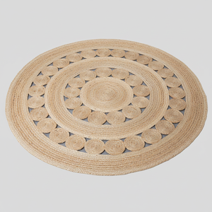 Ensemble de tapis antidérapants en jute massif double Tikki Boarder tressé écologique et antibactérien avec style unique - Product Image 2