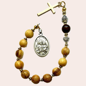 Chapelet de poche miniature en bois fait main, vintage, avec breloque Saint Joseph, pour cadeau catholique - Product Image 6