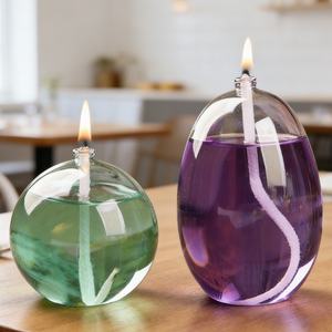 Lámpara de aceite redonda de cristal colorida <span class=keywords><strong>para</strong></span> mesa |   Antorcha de Jardín con Mechas de Fibra de Vidrio y Repuesto de Mecha Nuevo - Iluminación Decorativa <span class=keywords><strong>para</strong></span> Exteriores - Product Image 1
