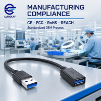 Câble d'extension USB 3.0 mâle-femelle de qualité industrielle LUNG KAY, transfert de données SuperSpeed pour PC, hub, imprimante, OEM, ODM