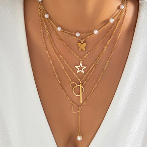 Multi-layer Butterfly Tassel Pendant Necklace Hot Sale Gold Plated Designer Metal Chain Star <strong>Love</strong> Heart Pendant Necklace <strong>Jewelry</strong> - Product Image 6