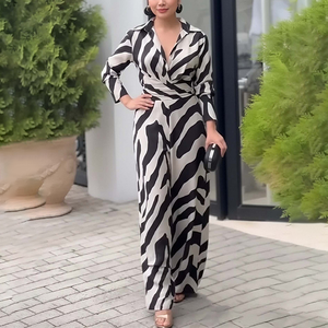 <span class=keywords><strong>Tuta</strong></span> Intera da <span class=keywords><strong>Donna</strong></span> Personalizzata con Stampa Zebrata, Gamba Larga, Collo a Risvolto, Maniche Lunghe, Vita Alta, Trendy per Ufficio e Feste - Product Image 6