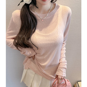 Blusa <span class=keywords><strong>transparente</strong></span> de manga larga de verano, <span class=keywords><strong>camiseta</strong></span> sexy con hombros descubiertos, top de <span class=keywords><strong>tul</strong></span> hueco estilo informal para mujer - Product Image 3